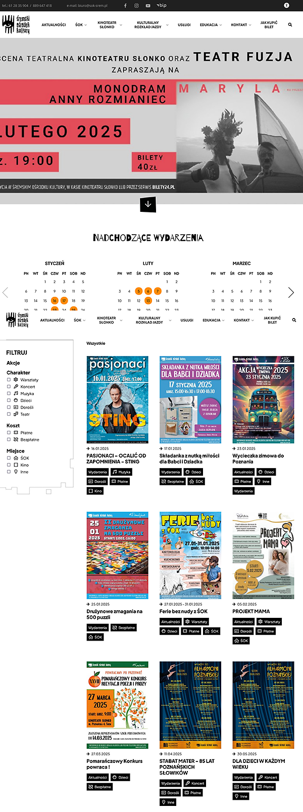 Projekt graficzny witryny Śremski Ośrodek Kultury